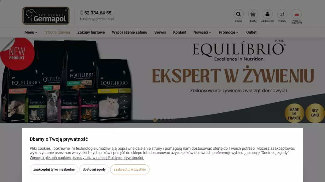 Zrzut ekranu strony Hurtownia groomerska Germapol