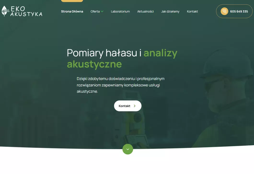 Zrzut ekranu strony Pomiary hałasu i analizy akustyczne | Eko-Akustyka