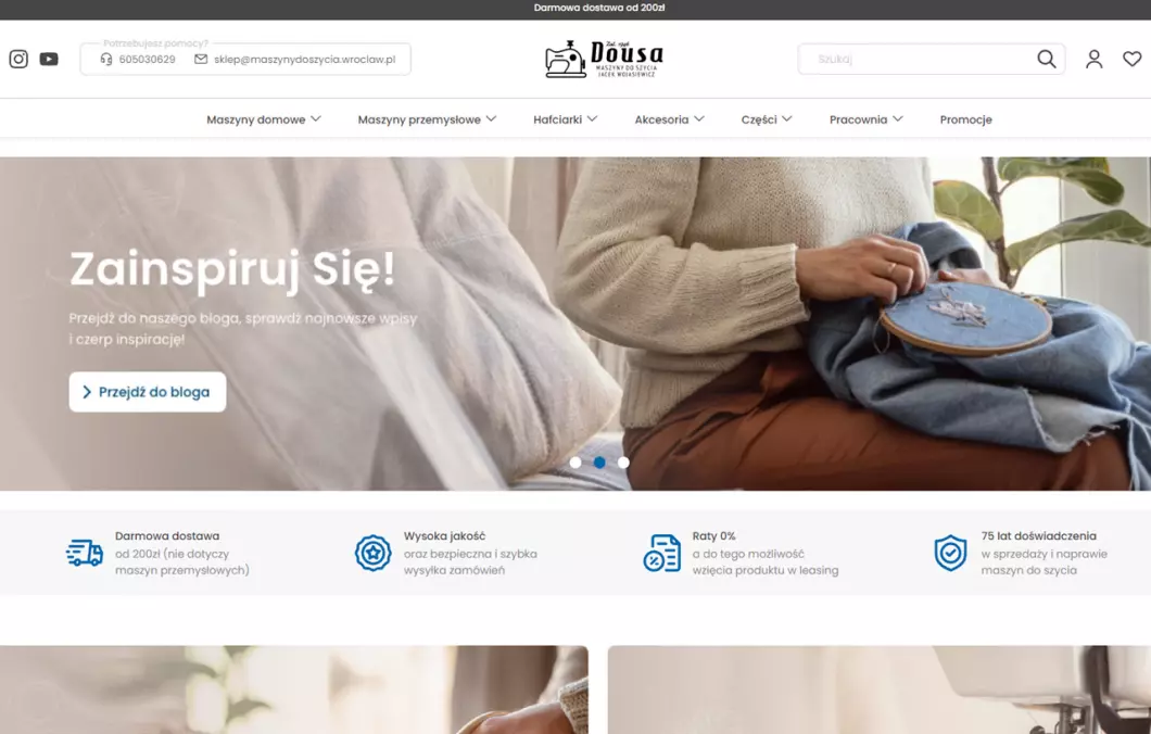 Zrzut ekranu strony Maszyny do szycia Dousa