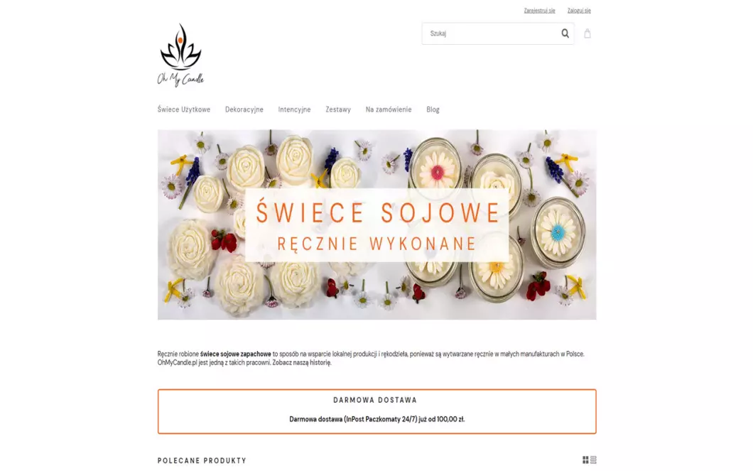 Zrzut ekranu strony Ręcznie robione świece sojowe - Oh My Candle