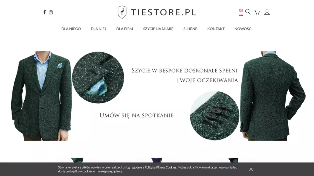 Zrzut ekranu strony Krawaty męskie na zamówienie Warszawa | Sklep internetowy Tiestore.pl