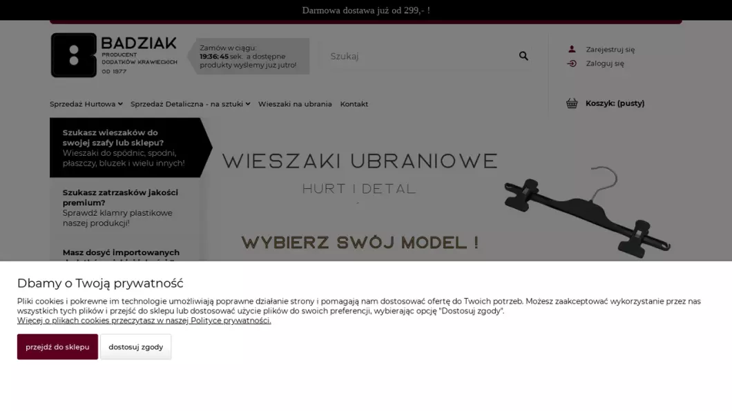 Zrzut ekranu strony Badziak Producent Dodatków Krawieckich