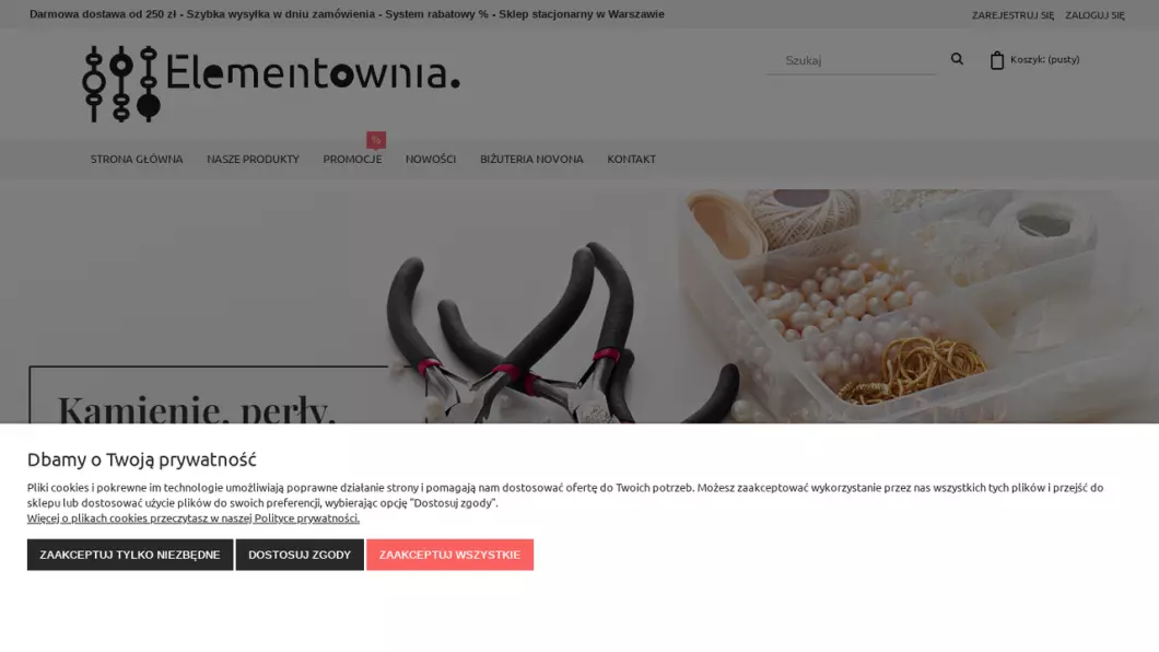 Zrzut ekranu strony Biżuteria z kamieni naturalnych - NovOna