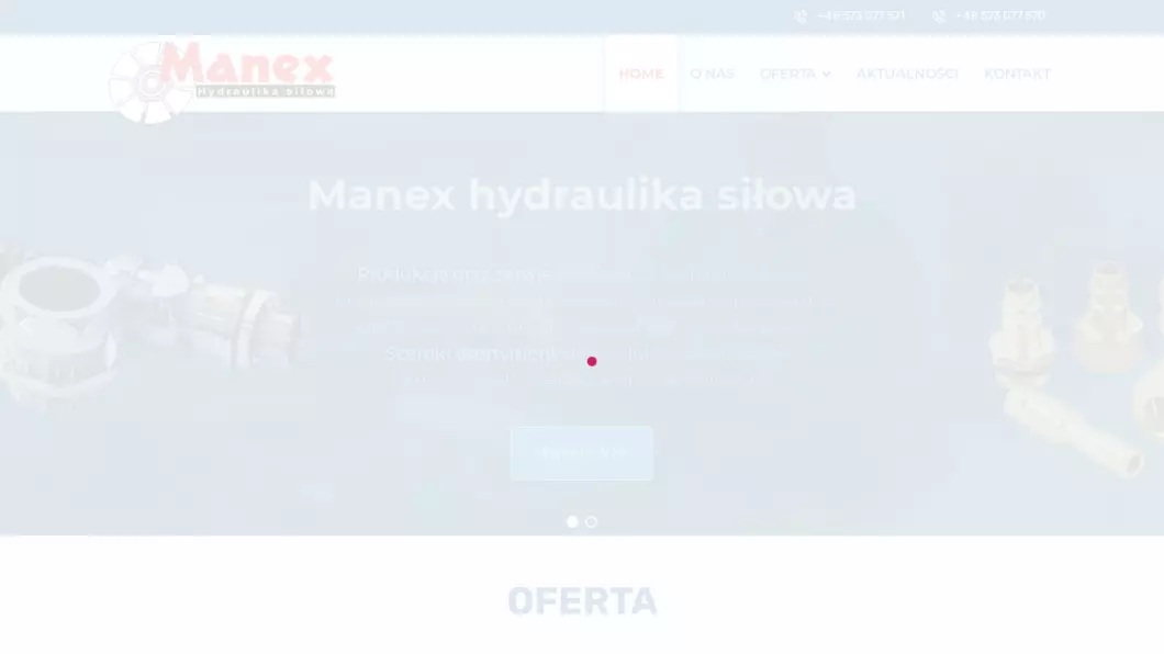 Zrzut ekranu strony Hydraulika siłowa Warszawa Manex