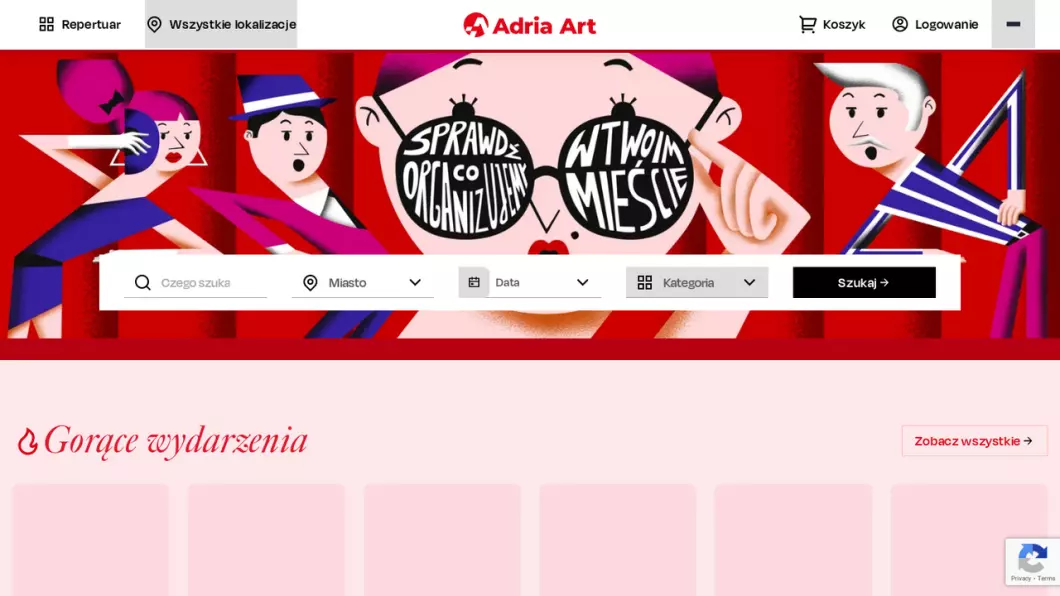 Zrzut ekranu strony Adria Art - bilety online na wydarzenia