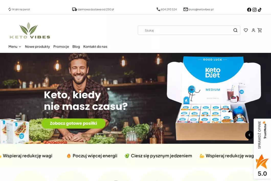 Zrzut ekranu strony KetoVibes - sklep keto i low carb