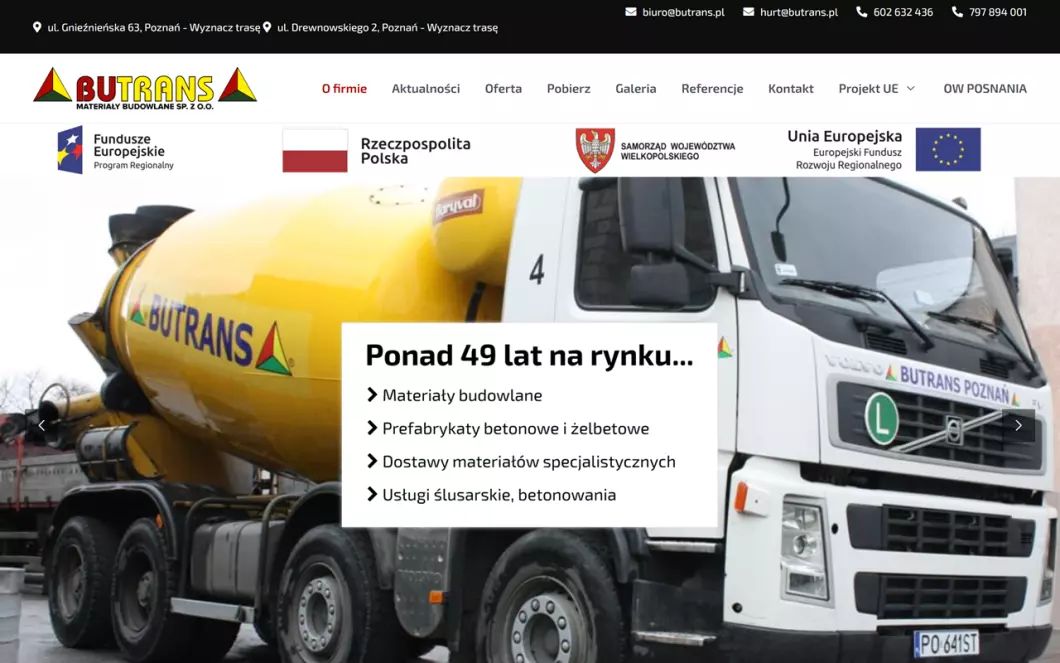 Zrzut ekranu strony Butrans - 	hurtownia materiałów budowlanych Poznań