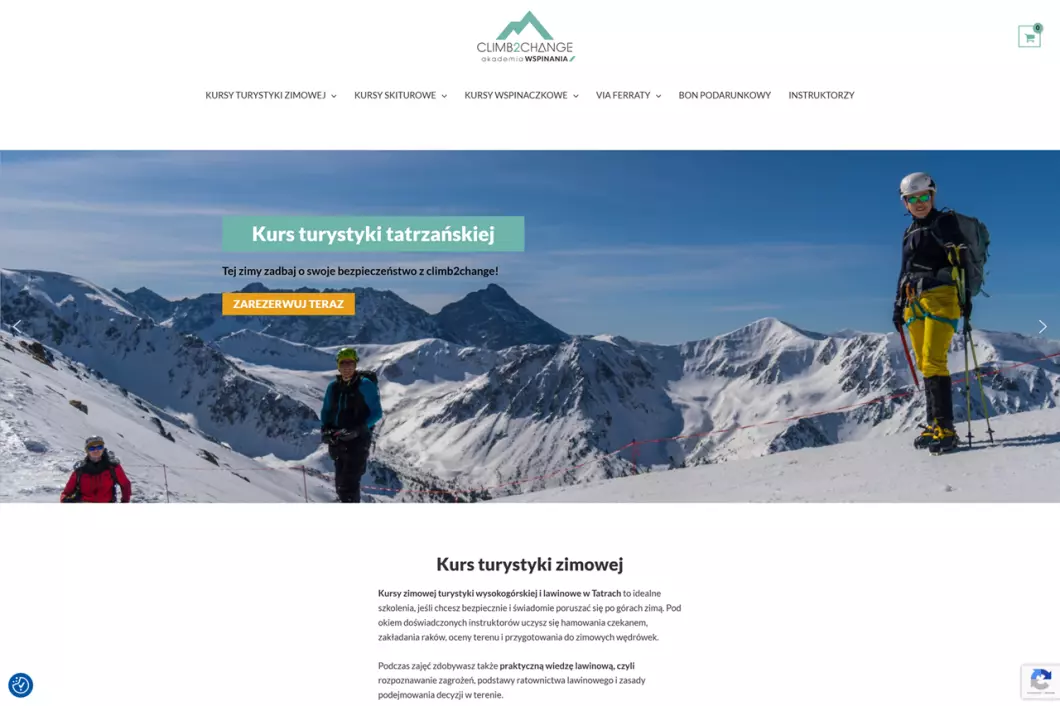 Zrzut ekranu strony climb2change - akademia wspinania