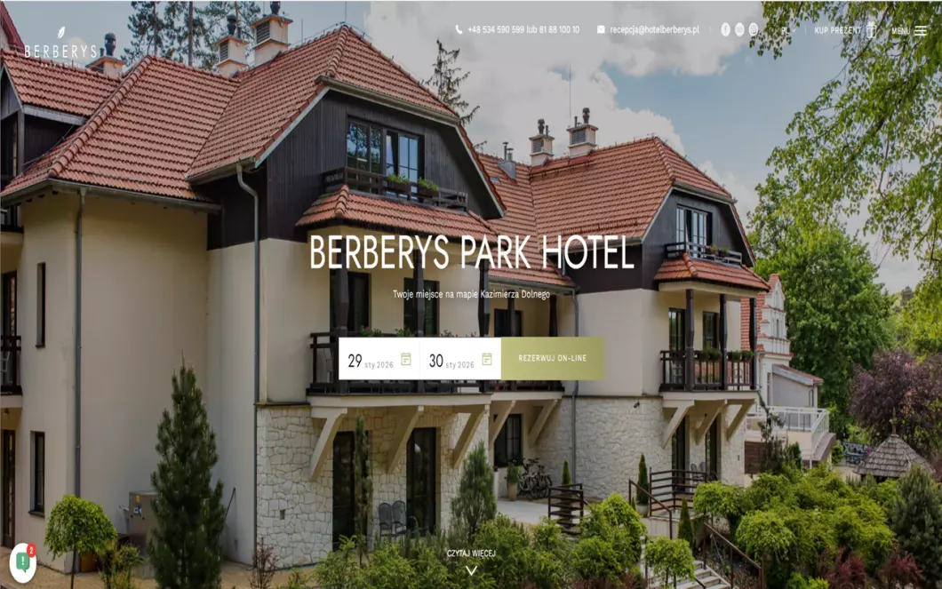 Zrzut ekranu strony Hotel Berberys Kazimierz Dolny