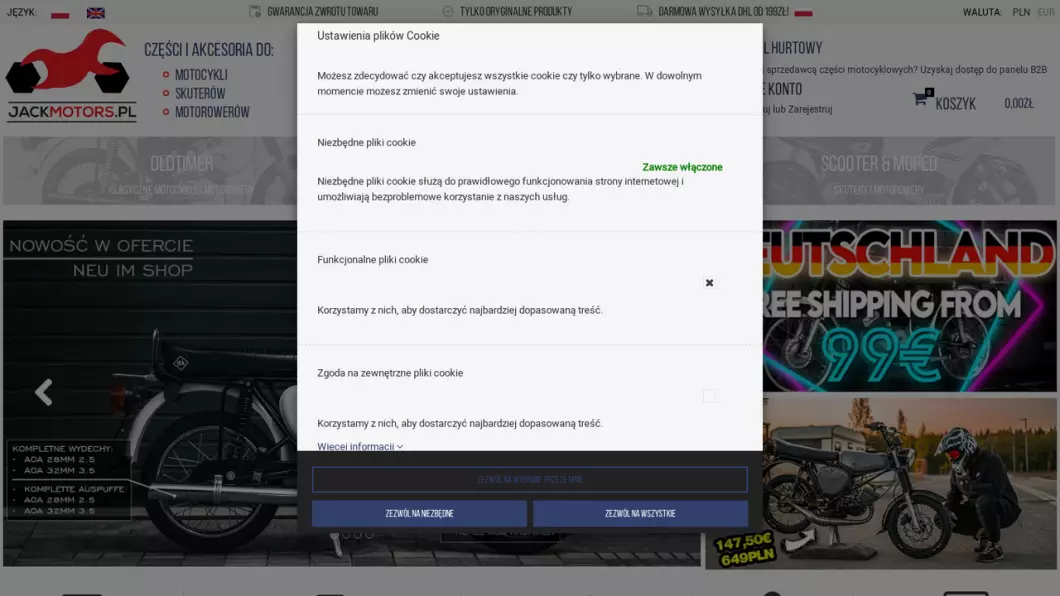 Zrzut ekranu strony Jack Motors
