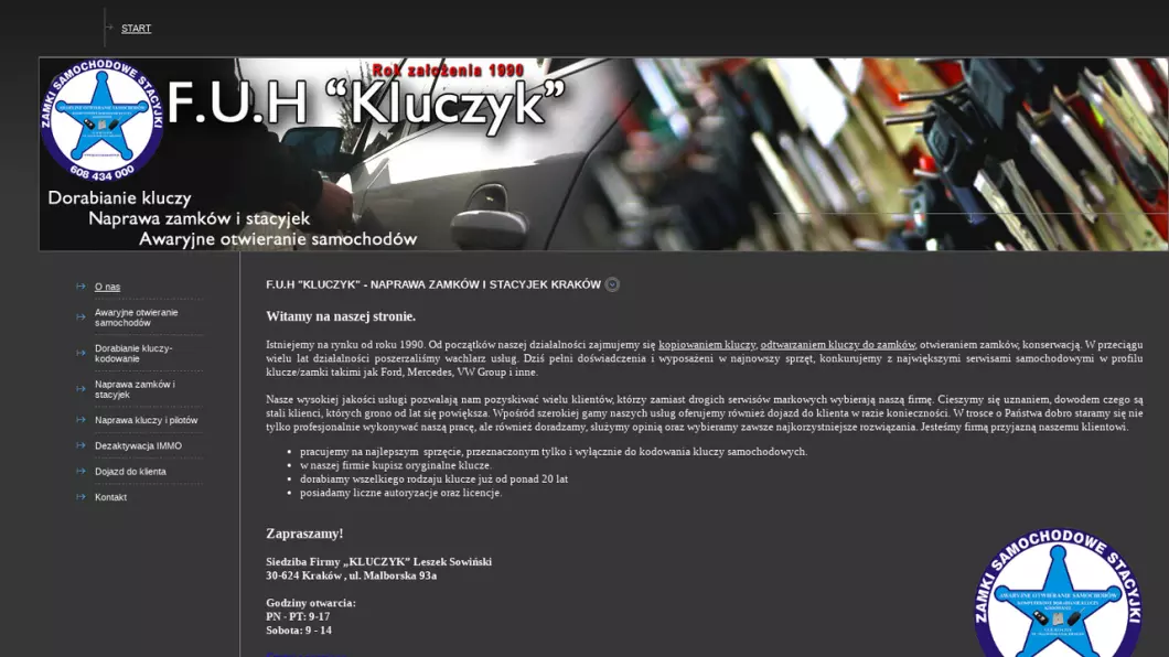 Zrzut ekranu strony F.U.H.KLUCZYK - dorabianie kluczy samochodowych Kraków