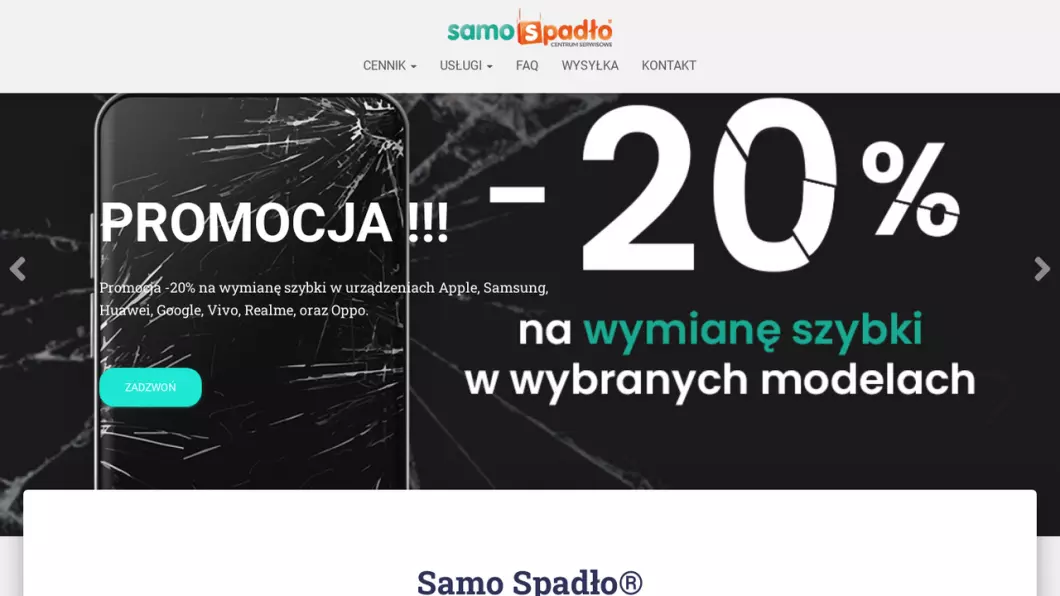 Zrzut ekranu strony Samo Spadło Centrum Serwisowe