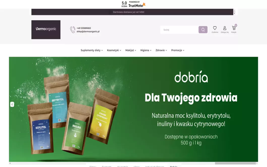 Zrzut ekranu strony Dermoorganic