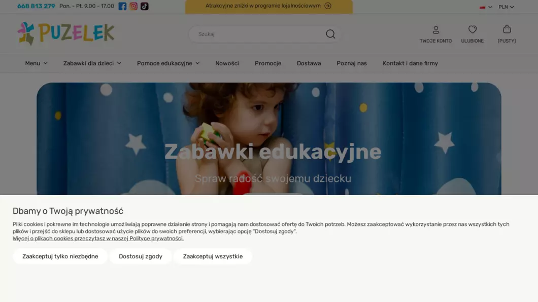 Zrzut ekranu strony Zabawki i pomoce terapeutyczne - Puzelek