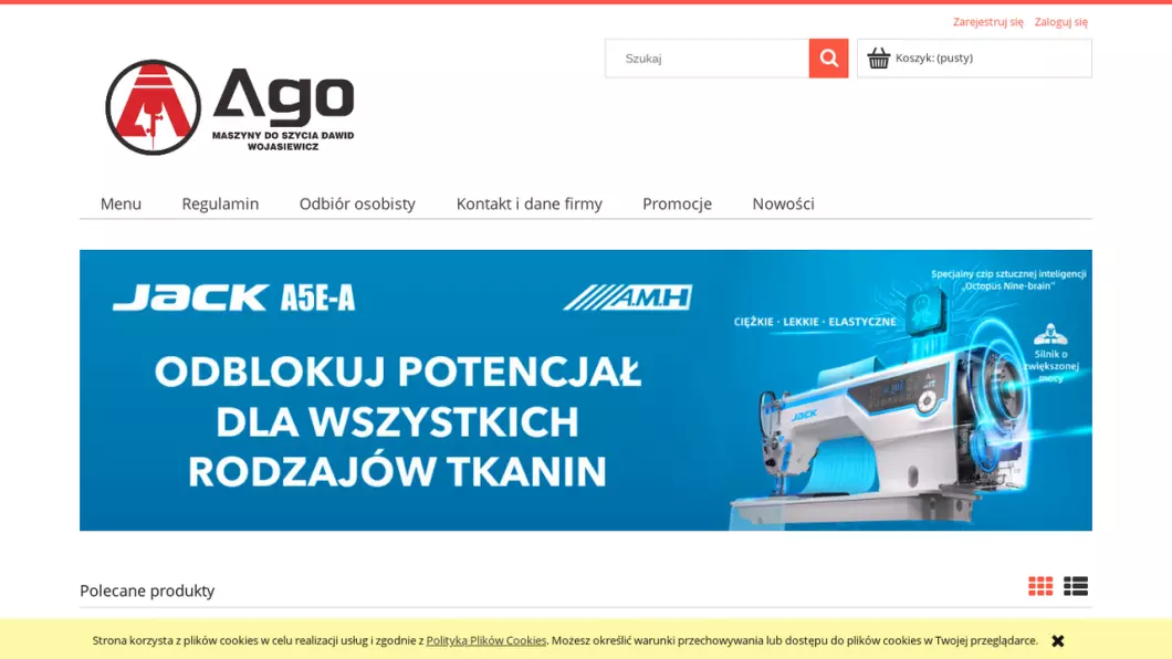 Zrzut ekranu strony Maszyny do szycia | Sklep internetowy Ago Maszyny